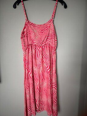 Alice + Olivia Pink & White Zebra Print Silk Midi Dress
